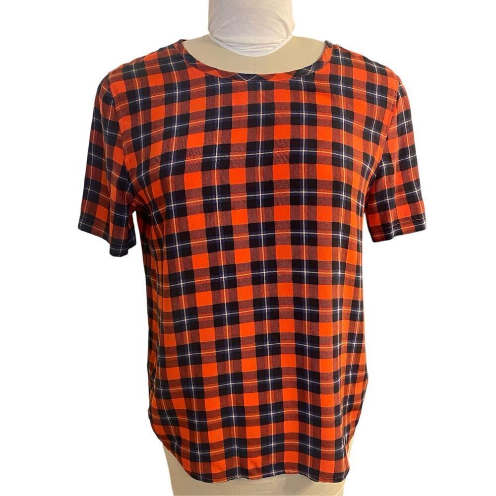 Equipment 100% Silk Red/Black/Blue Plaid Blouse Sz. M